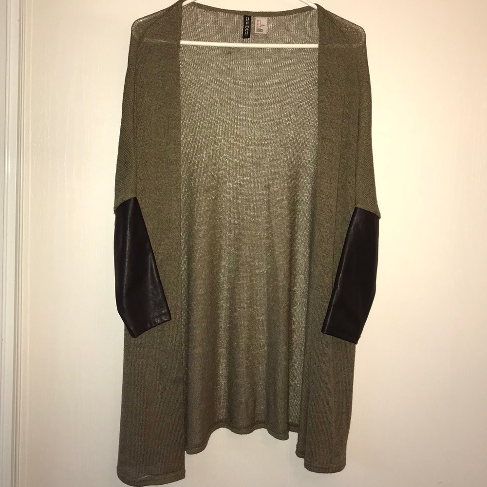 leather sleeves long cardigan 🖤